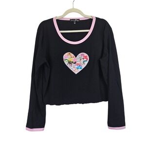 Dolls Kill x Squishmallows Black Long Sleeve Cropped Shirt 3X Heart 3D 3X Kawaii